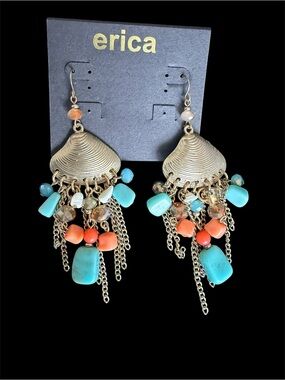 Erica Turquoise & Coral Chandelier Drop Earrings